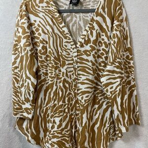 Bobeau Brown and White Animal Print Blouse